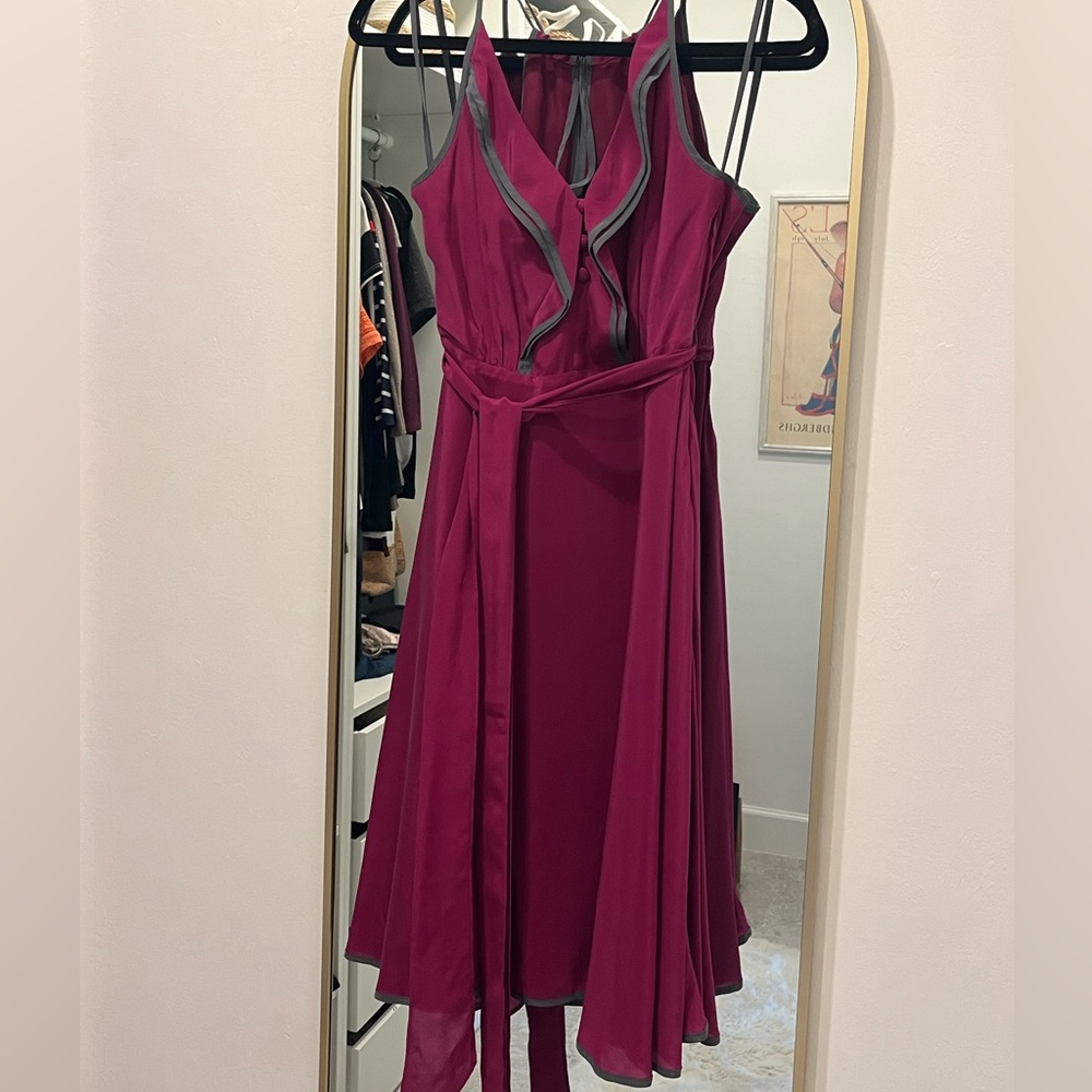 Anthropologie Magenta Gull Wing Ruffle Dress by Girls from Savoy, size 0